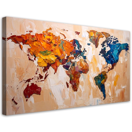 Obraz canvas do salonu biura gabinetu, Kolorowa Mapa Świata 80x40