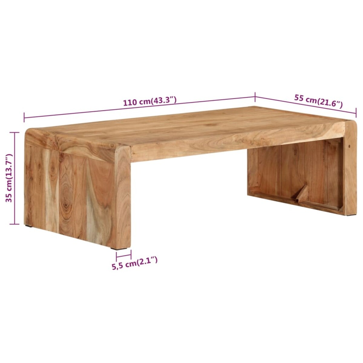 vidaXL Stolik kawowy, 110x55x35 cm, lite drewno akacjowe