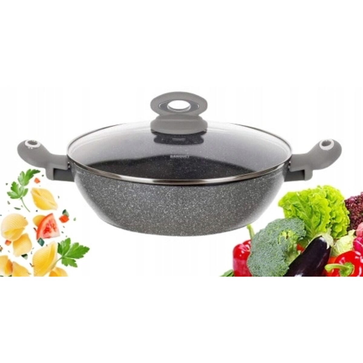 PATELNIA garnek wok do PAELLA GRANITE 28cm POKRYWA rączki do gotowania 3,7L