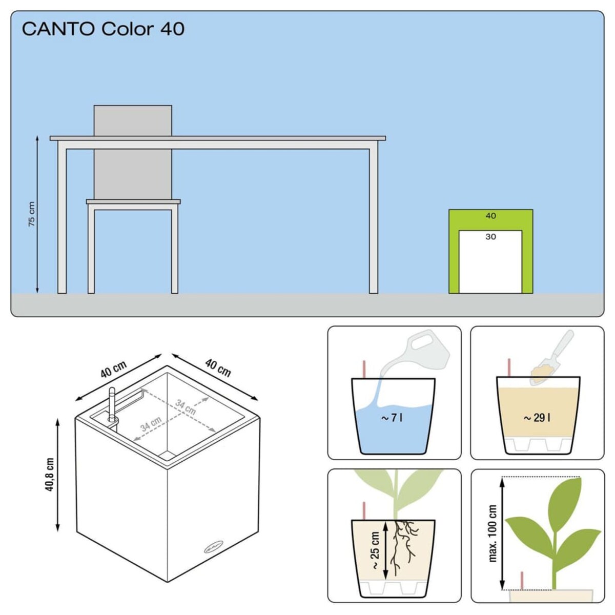 LECHUZA Donica Canto Color Square 40 ALL-IN-ONE, grafitowa, 13722