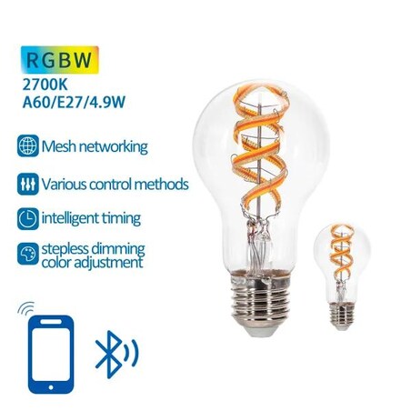 inteligentna żarówka bluetooth mesh a60 e27 4.9w rgbw 2 szt. ,z pilotem