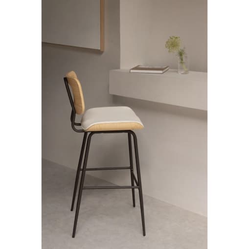 Krzesło barowe z drewna, rattanu i ekoskóry białej Raysa naturalne 75 cm