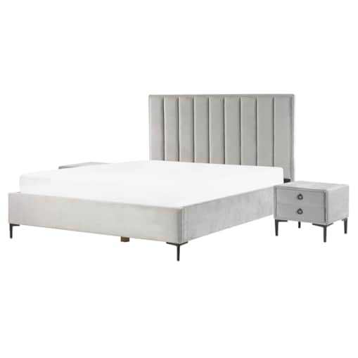 Zestaw do sypialni Welur SEZANNE 160 x 200 cm Jasnoszary