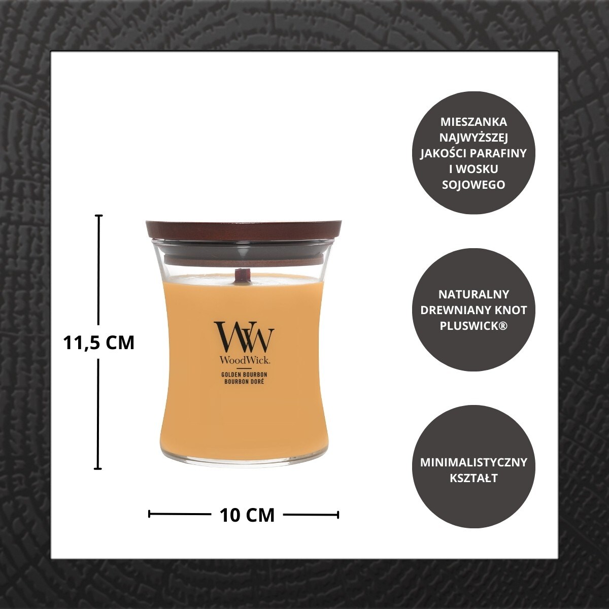 WoodWick świeca średnia GOLDEN BOURBON