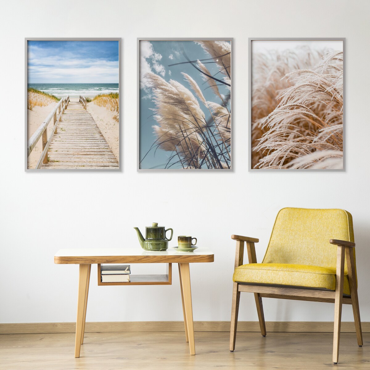 ZESTAW 3x Plakat W Ramie TRAWA Plaża Morze Wydmy Pomost 60x80cm