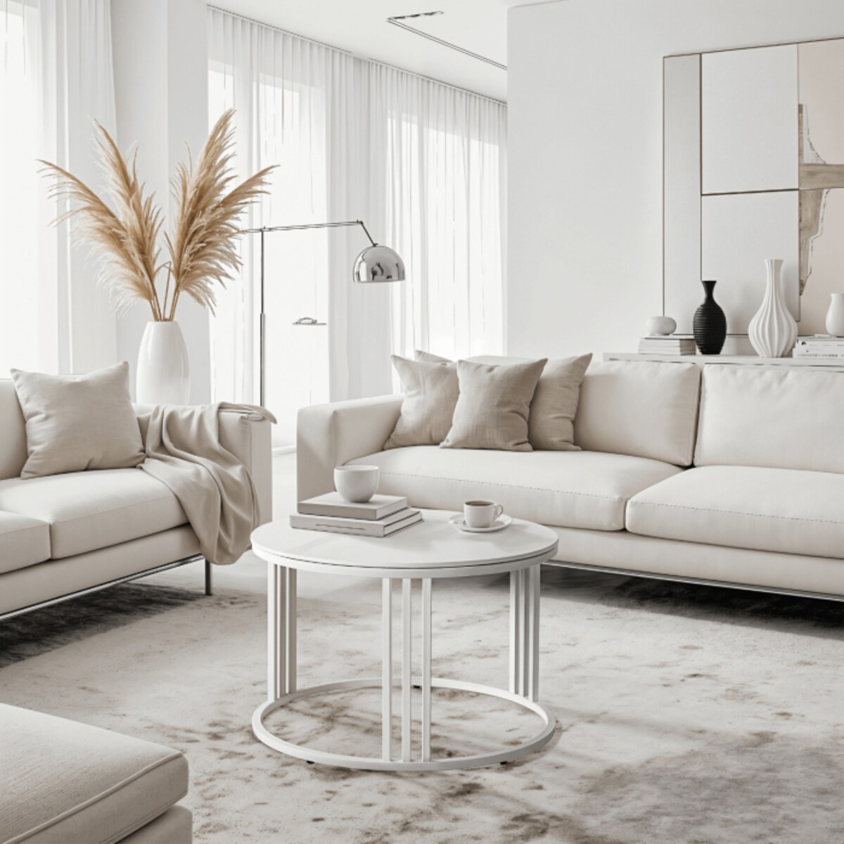 Stolik Kawowy Okrągły Ceramiczny Ława Okrągła Marmur Biały Połysk KORIN