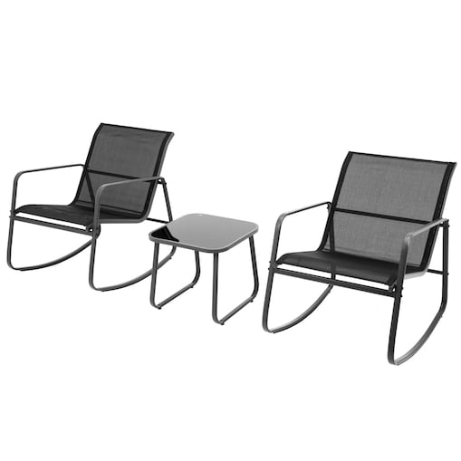 Zestaw Mebli Ogrodowych 2 Fotele Krzesła Bujane Textilene Stolik Szklany