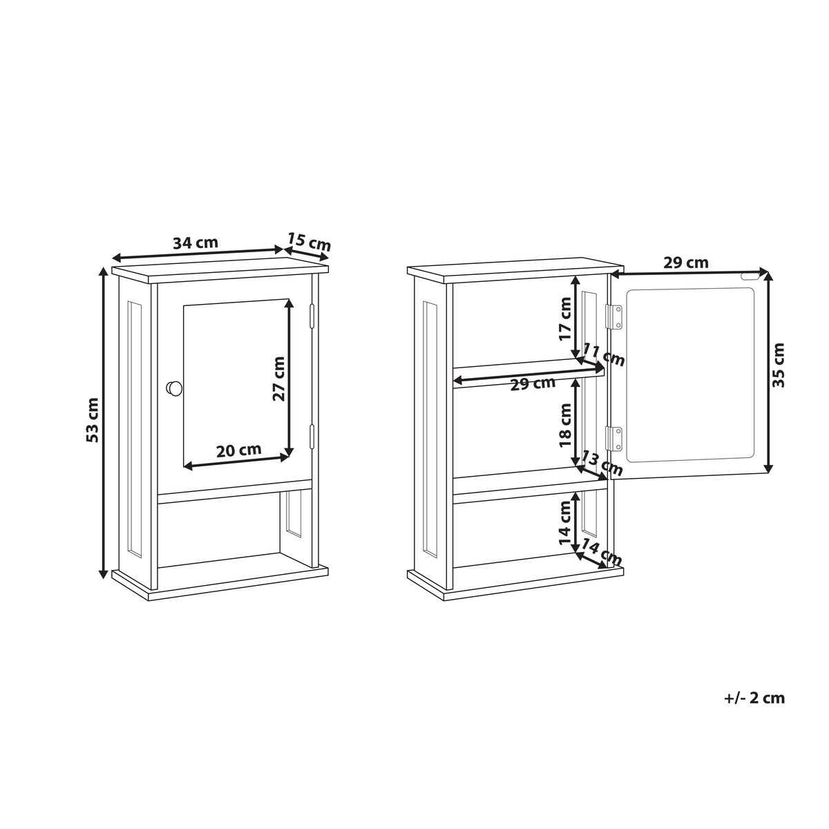 Szafka łazienkowa wisząca z lustrem HUILA 34 cm 53 cm Biały