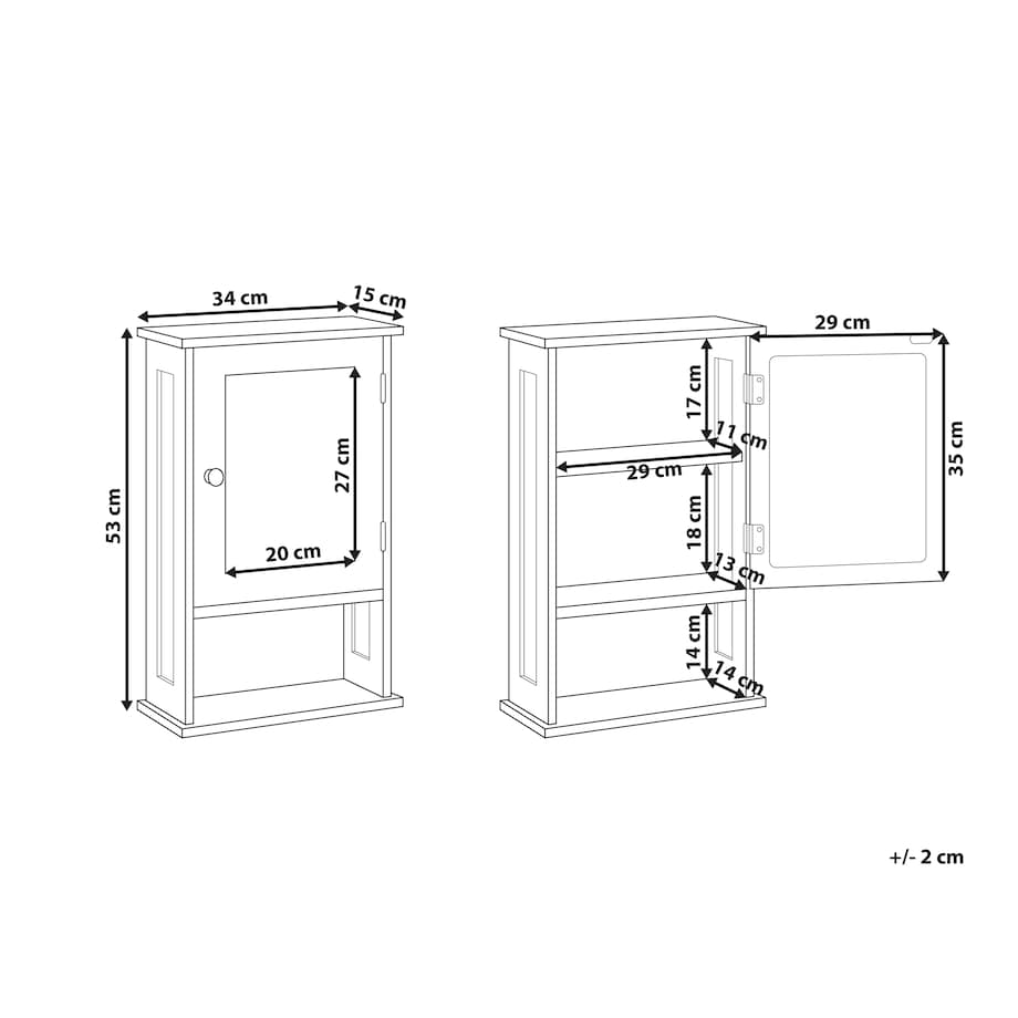 Szafka łazienkowa wisząca z lustrem HUILA 34 cm 53 cm Biały