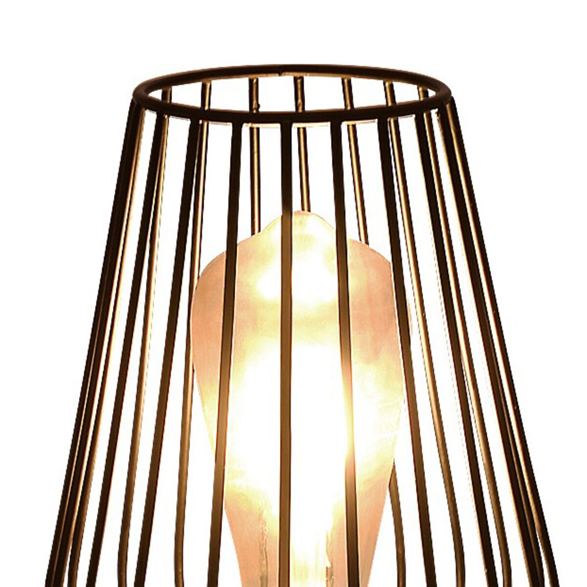 Druciana lampa stołowa Gremio 6915 gabinet metalowa klatka czarna drewno