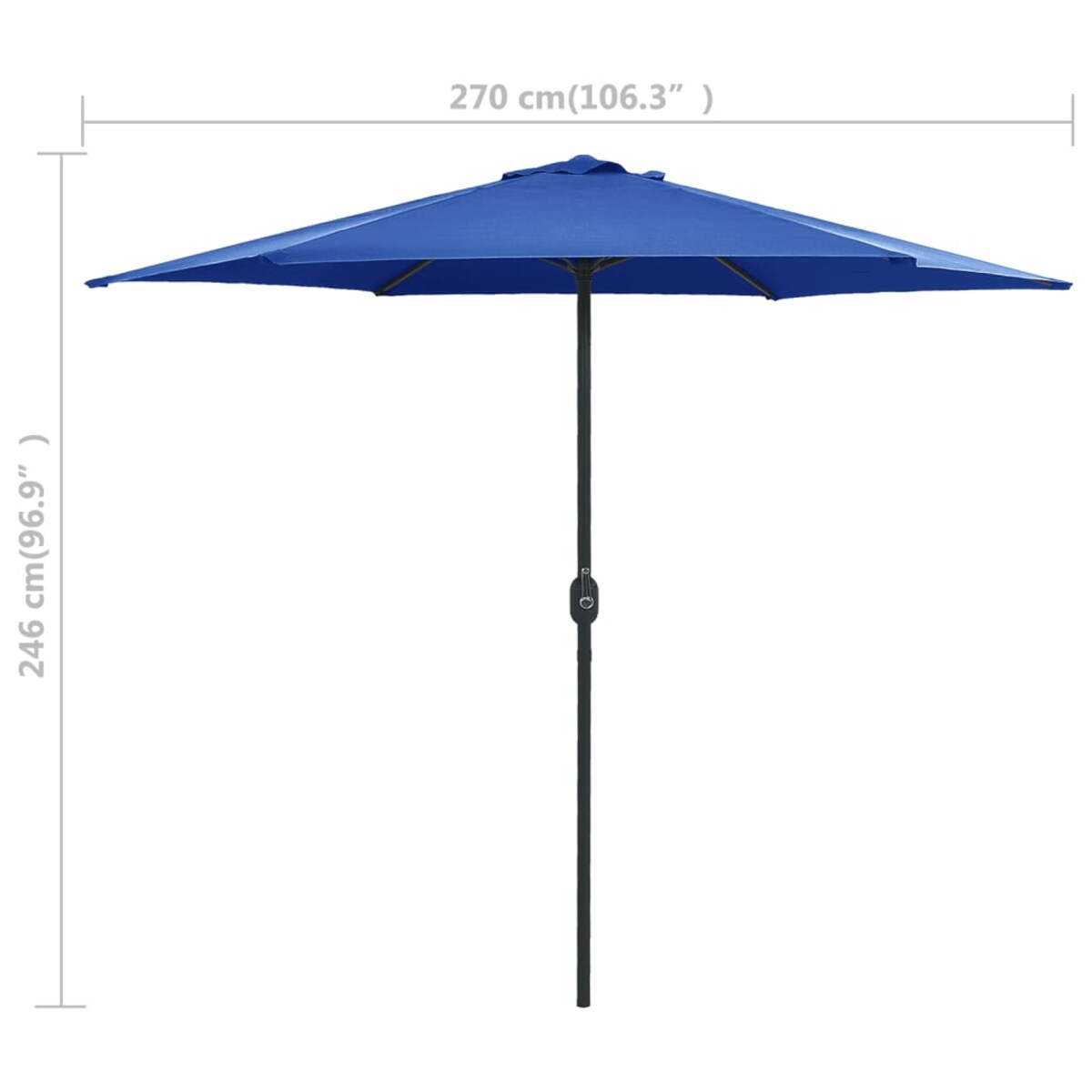 vidaXL Parasol ogrodowy na aluminiowym słupku, 270x246 cm, niebieski