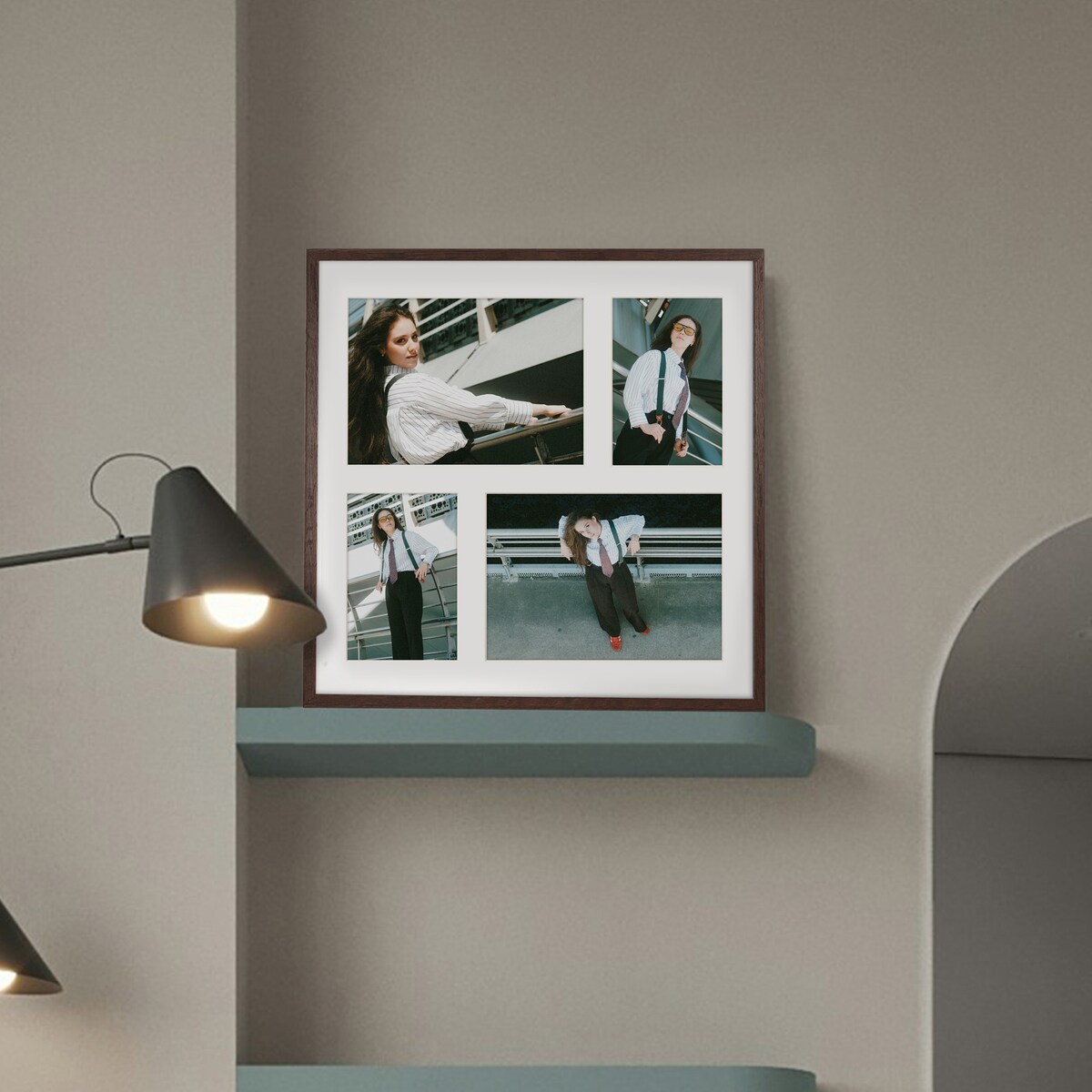 Ramka na 4 zdjęcia 2x 10x15 cm 2x 15x21 cm brązowa foto galeria 40x40 cm FRAMAI