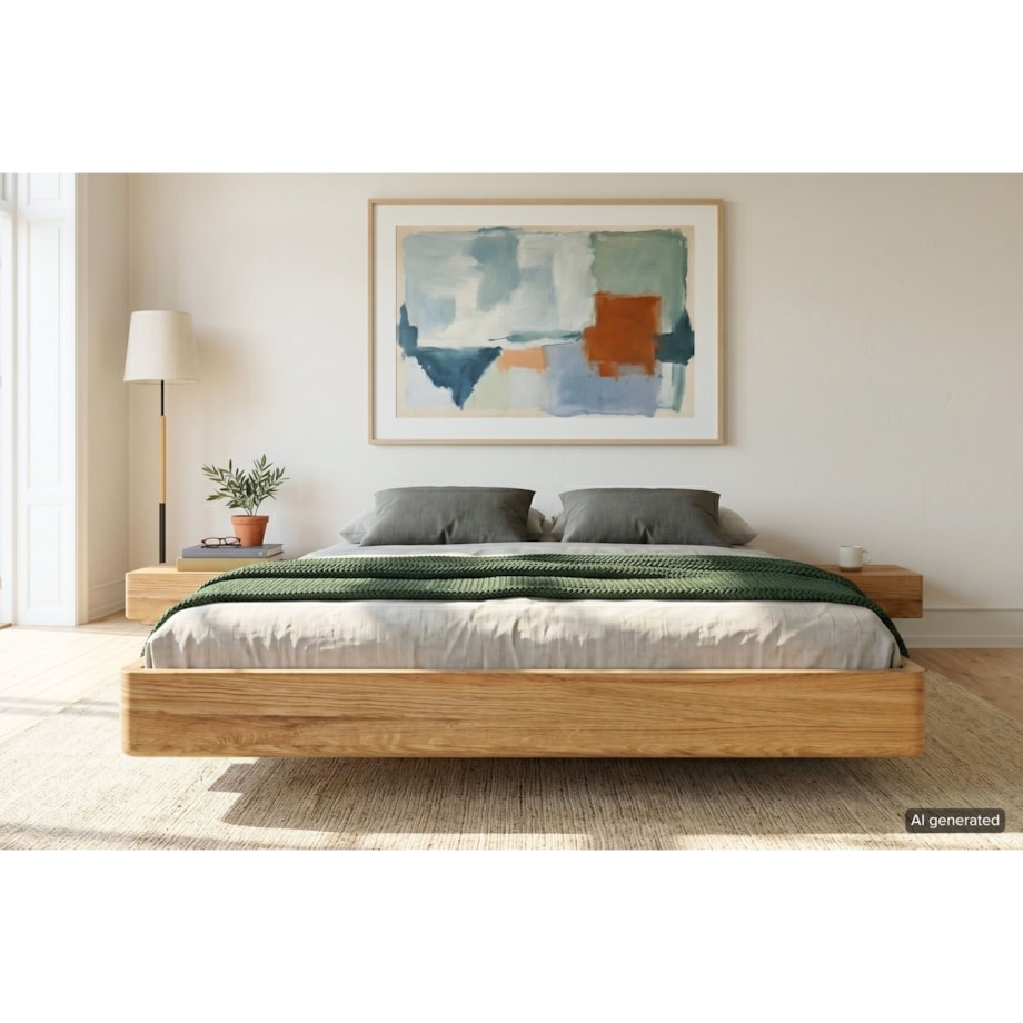 Łóżko lewitujące drewniane dębowe Visby LENA FLAT z szafkami / 180x200 cm, lakier naturalny