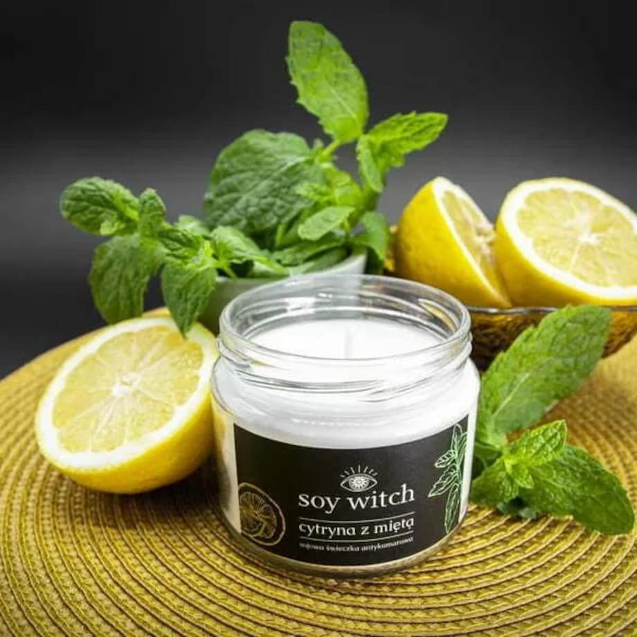 Świeca Świeczka Sojowa Naturalna Cytryna na Komary Odstrasza Owady 50H