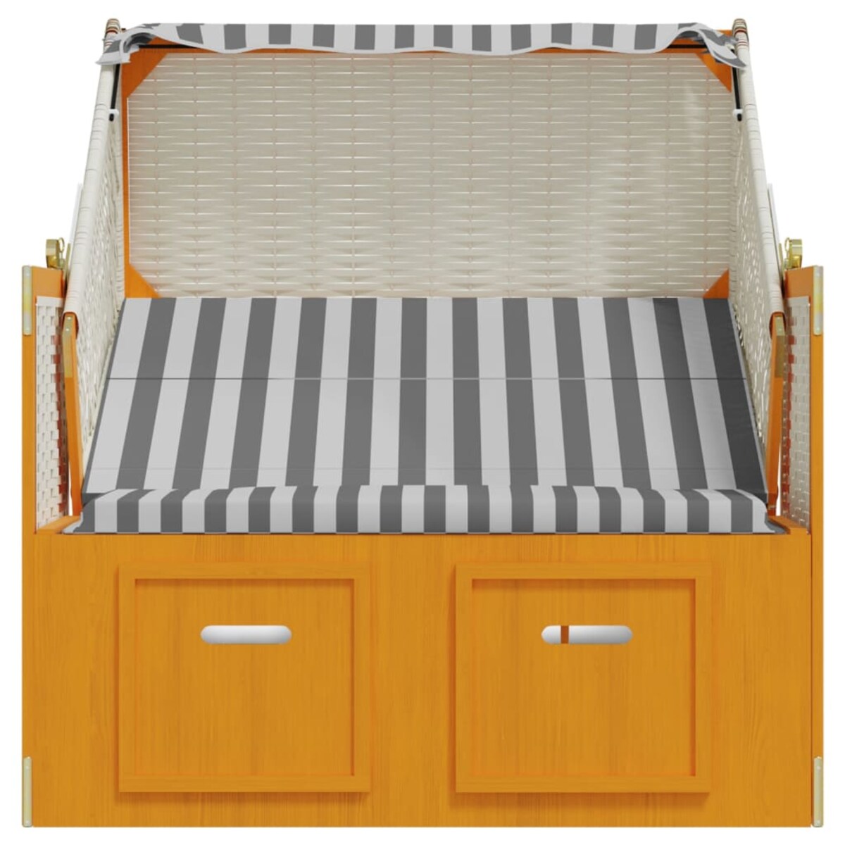 vidaXL Kosz plażowy z zadaszeniem, rattan PE i drewno, biało-szary