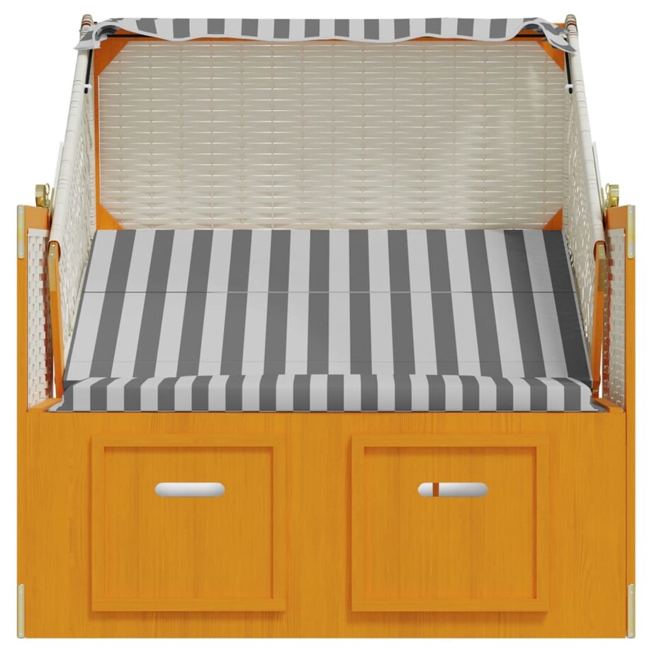 vidaXL Kosz plażowy z zadaszeniem, rattan PE i drewno, biało-szary