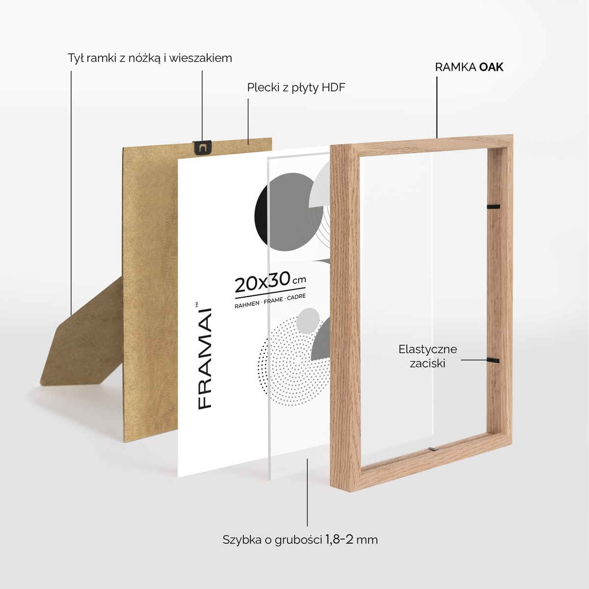 Ramka na zdjęcia 20x30 cm ramka drewniana dębowa naturalna foto ramka z litego drewna dębowego prostokątna OAK FRAMAI