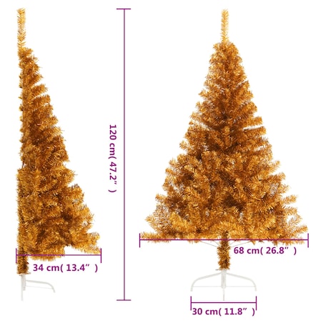 vidaXL Sztuczna choinka połówka ze stojakiem, złota, 120 cm, PET