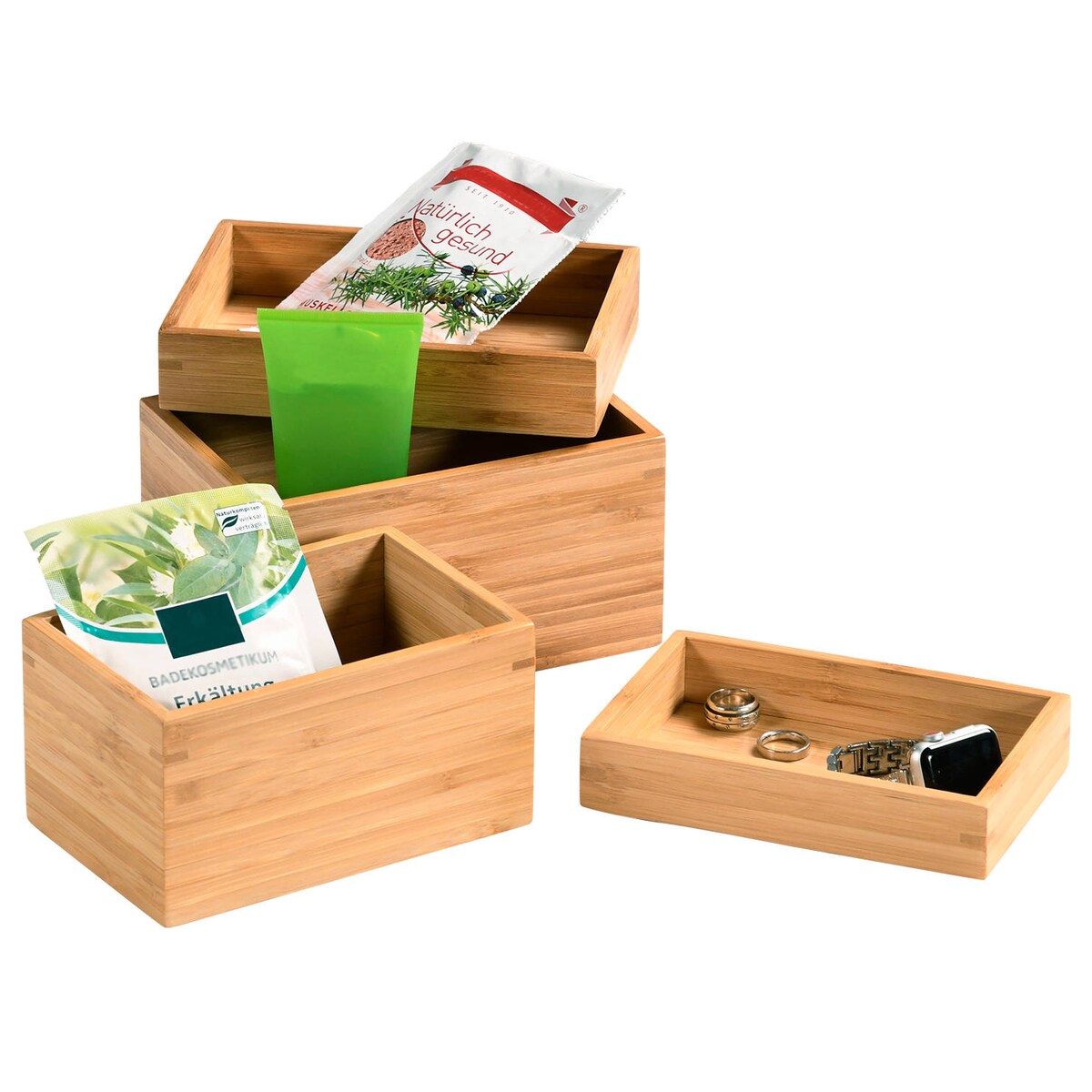 Zestaw czterech pudełek do przechowywania, bambus, Kesper