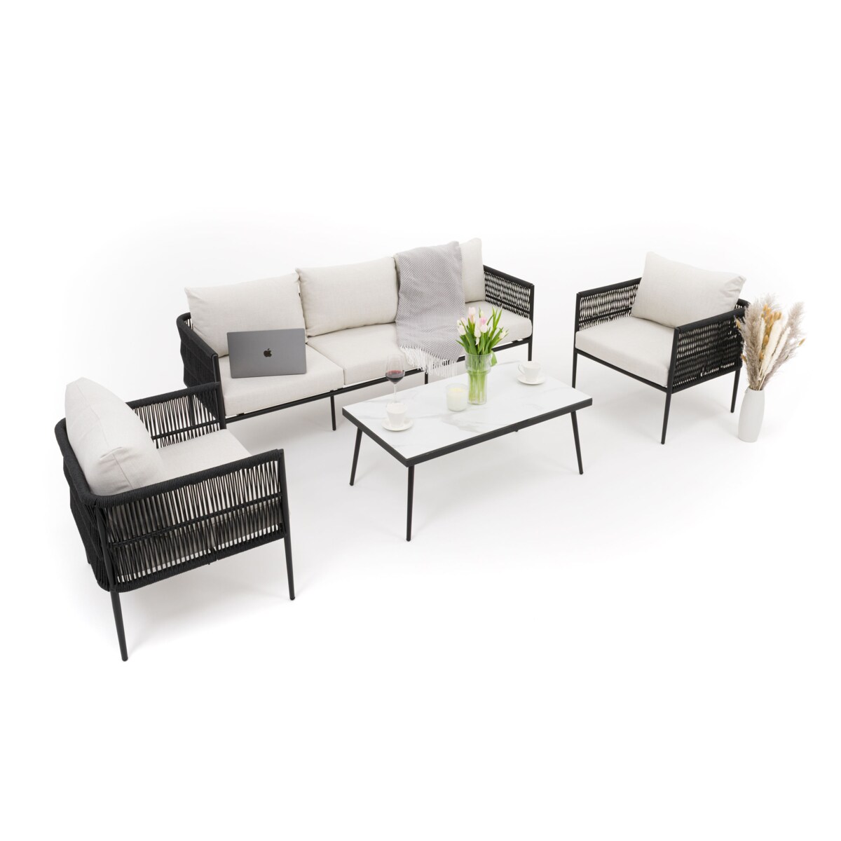 Zestaw mebli ogrodowych taras nowoczesne aluminiowe BELIZE biało beżowe