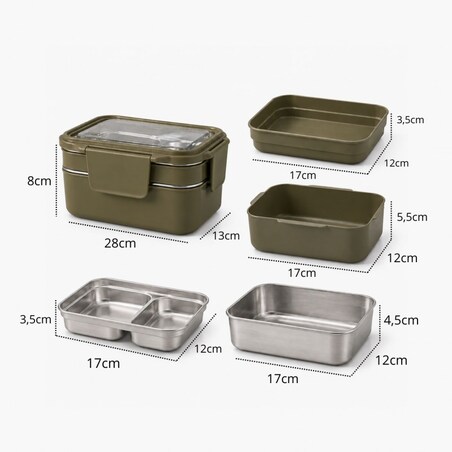 Śniadaniówka LUNCH BOX z widelcem, stal nierdzewna, 2 poziomy, zielony PJM50ZIE