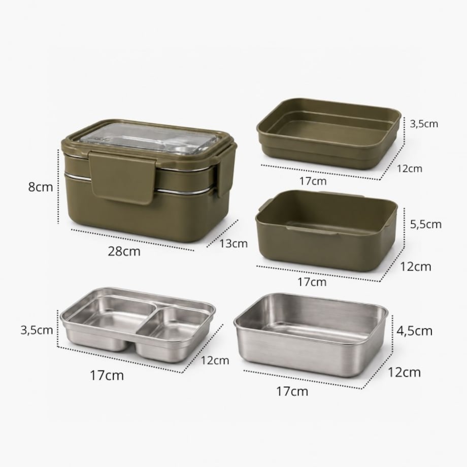 Śniadaniówka LUNCH BOX z widelcem, stal nierdzewna, 2 poziomy, zielony PJM50ZIE