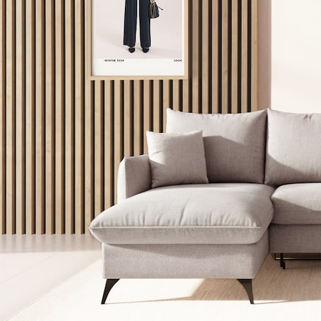 Brim Sofa narożna lewa z funkcją spania i pojemnikiem lewa jasnoszara