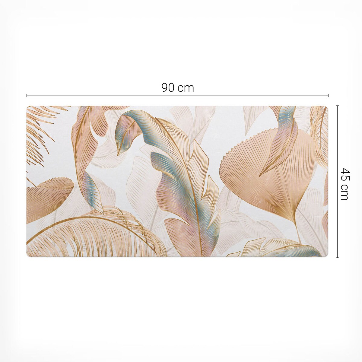 Beżowa mata na biurko Delikatne liście, 90x45 cm
