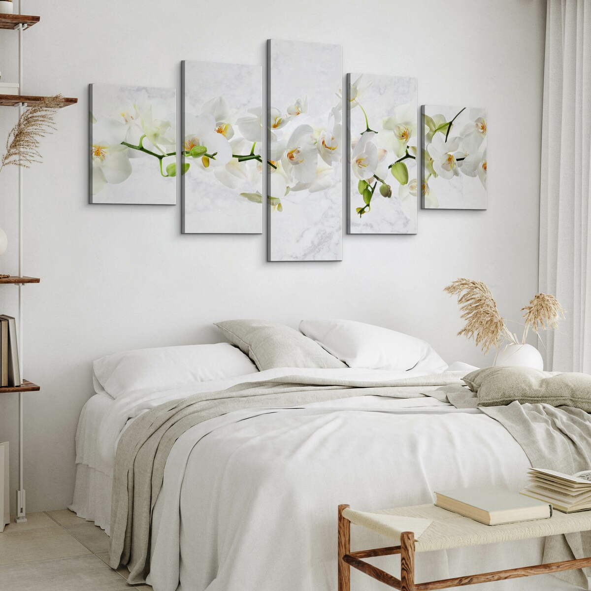 Obraz na płótnie Biała orchidea na marmurze 150x80cm