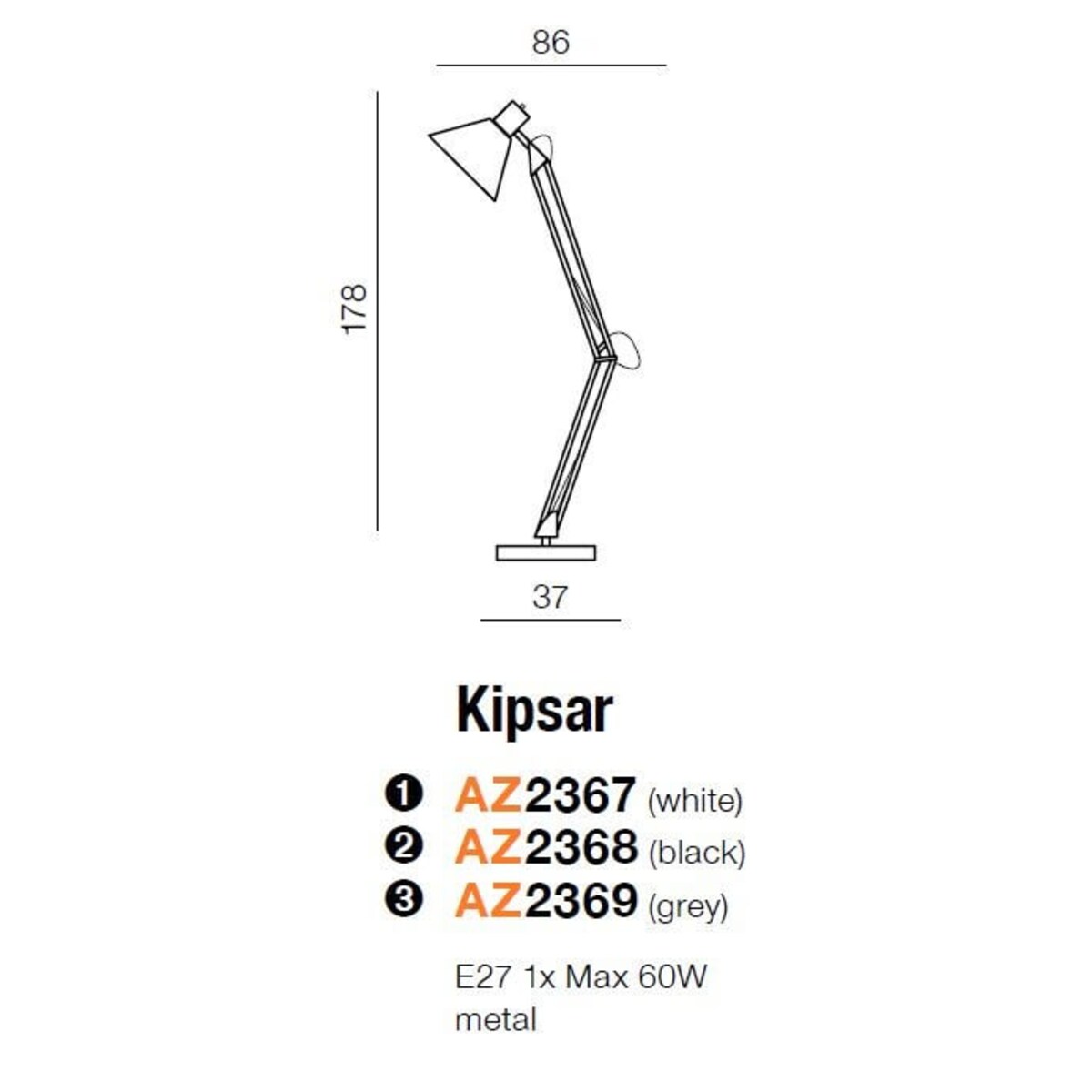 Nowoczesna lampa podłogowa Kipsar AZ2367 Azzzardo metalowa z regulacją szara