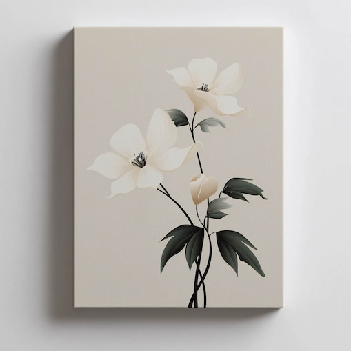 Biała Elegancja - Minimalistyczny Kwiatowy Plakat, 40x50 cm, bez ramy, płótno premium na blejtramie