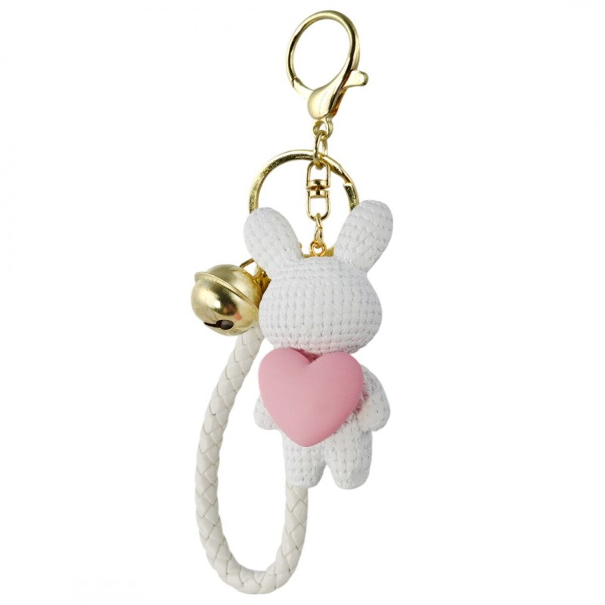 Brelok do kluczy z dzwoneczkiem KRÓLIK SWEET z SERCEM biały BRL360