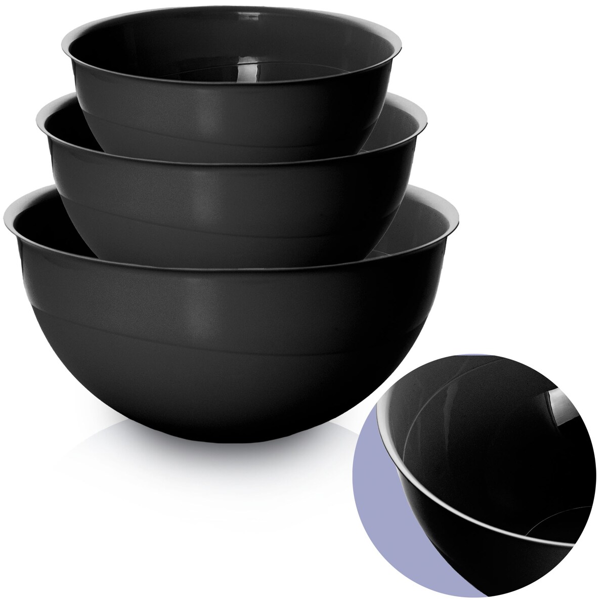 Miska Plastikowa Okrągła Kuchenna Zestaw Misek 3 Szt. Misa Czarna