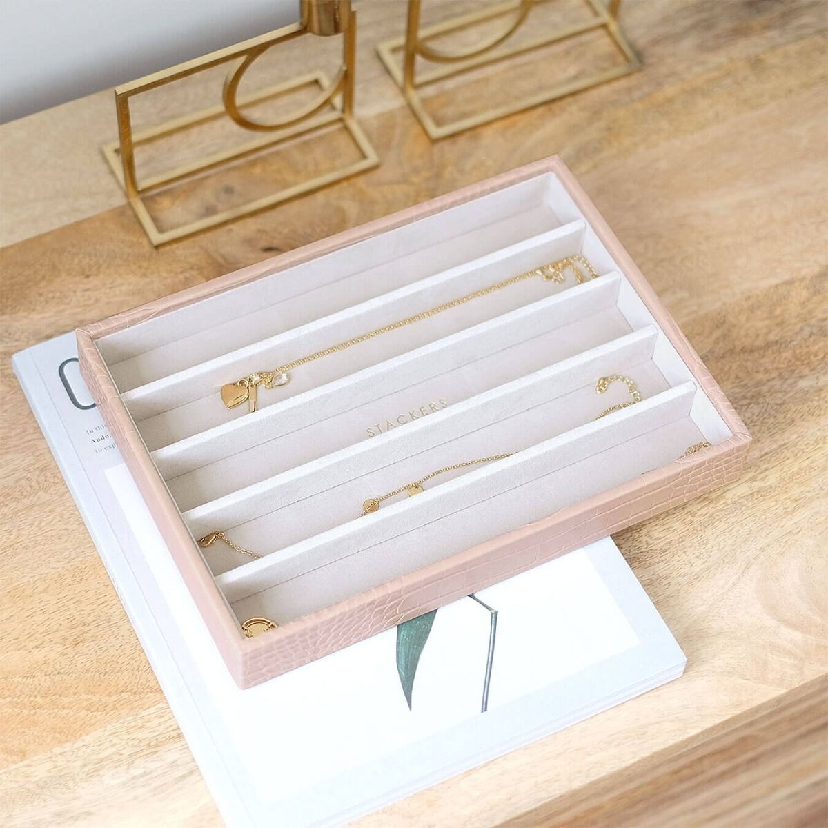 Szkatułka na biżuterię Stackers Croc pięciokomorowa classic różowa