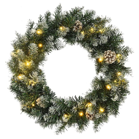 vidaXL Wieniec świąteczny z lampkami LED, zielony, 60 cm, PVC