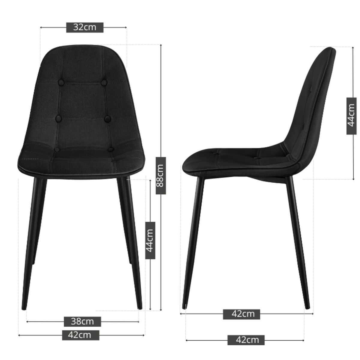 Krzesło tapicerowane czarne welurowe pikowane guziki do salonu