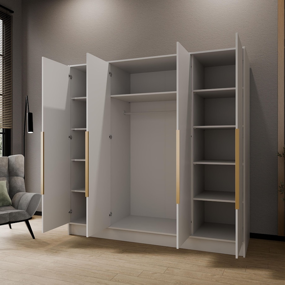 Szafa 200 gładka ORTO bez lustra ze złotymi uchwytami, biała