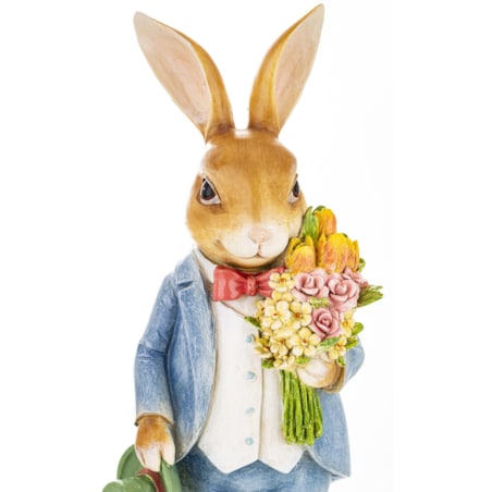 Figurka - królik w niebieskim płaszczu 25,5x10,5x10 cm CONTENIDO z bukietem kwiatów