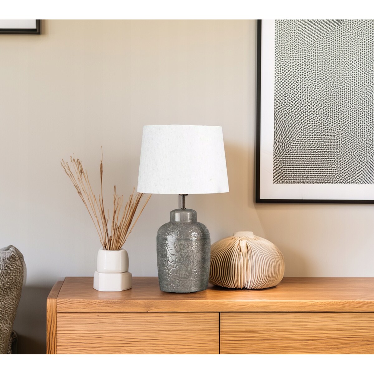 LAMPA STOŁOWA BIURKOWA NOCNA LOFT 42cm E27 SZARA DO SALONU SYPIALNI DOMU