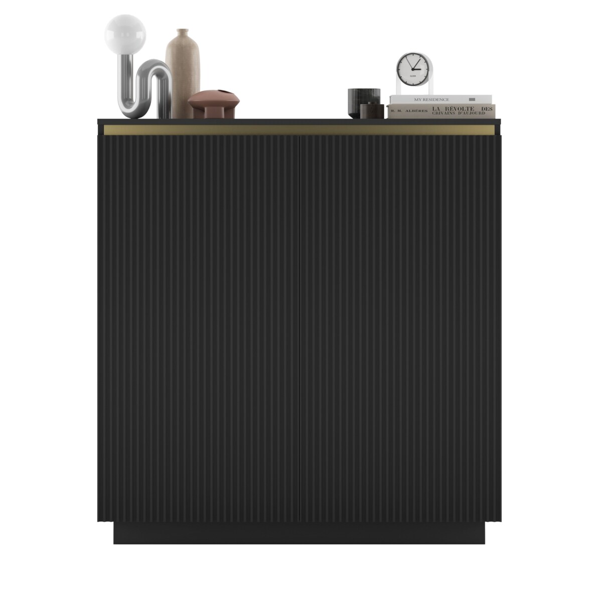 Nowoczesna Komoda Glamour Szafka RTV Czarny MAT ryflowane fronty 110,8 cm