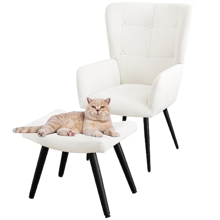 Fotel uszak z podnóżkiem do salonu wypoczynkowy welurowy tapicerowany beżowy