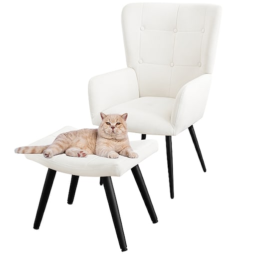 Fotel uszak z podnóżkiem do salonu wypoczynkowy welurowy tapicerowany beżowy