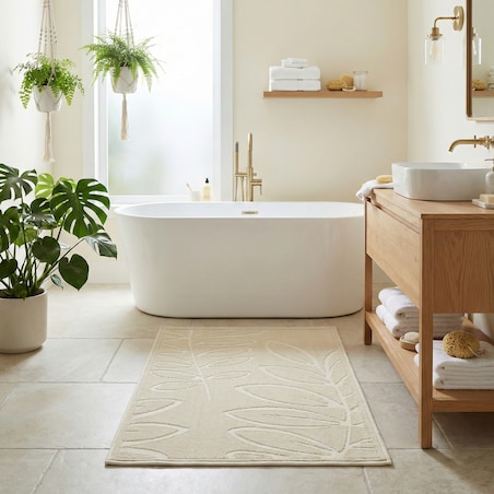 Dywanik łazienkowy Lino 60x90 cm bawełniany roślinny beżowy