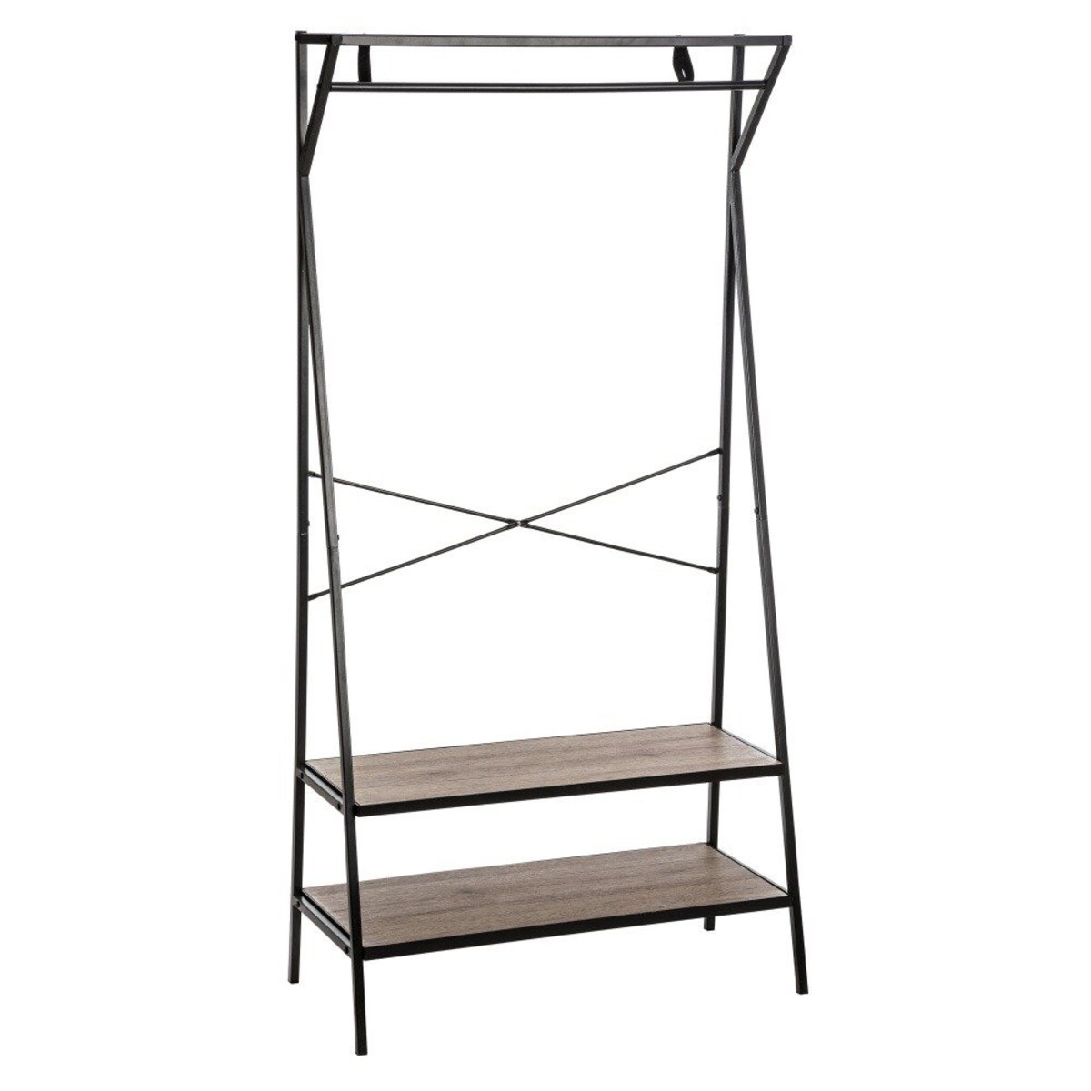 Wieszak na ubrania z półkami na buty, 160 x 80 x 38 cm, drążek, otwarta szafa