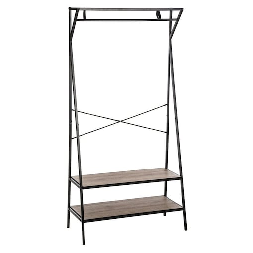Wieszak na ubrania z półkami na buty, 160 x 80 x 38 cm, drążek, otwarta szafa