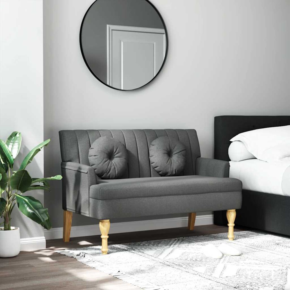 vidaXL Ławka z poduszkami, ciemnoszara, 113x64,5x75,5 cm, tkanina