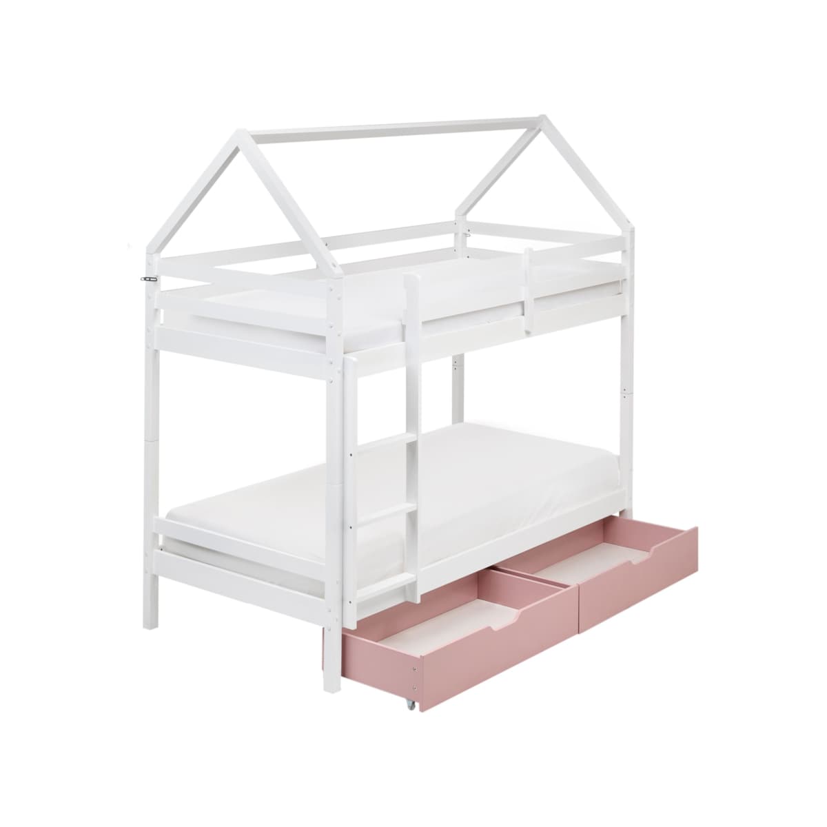 Łóżko piętrowe z szufladami Domek Drewno sosnowe TERNAS 90 x 200 cm Różowy