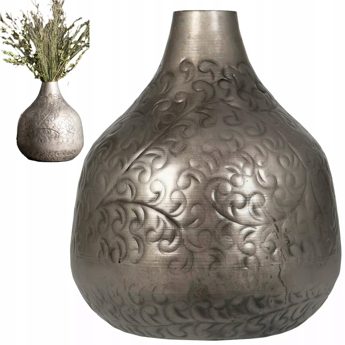 WAZON NA KWIATY BUKIET SREBRNY LOFT DUŻY 35cm metalowy matowy do gałęzi