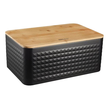 Chlebak stalowy z deską do krojenia pojemnik na chleb pieczywo czarny KINGHOFF