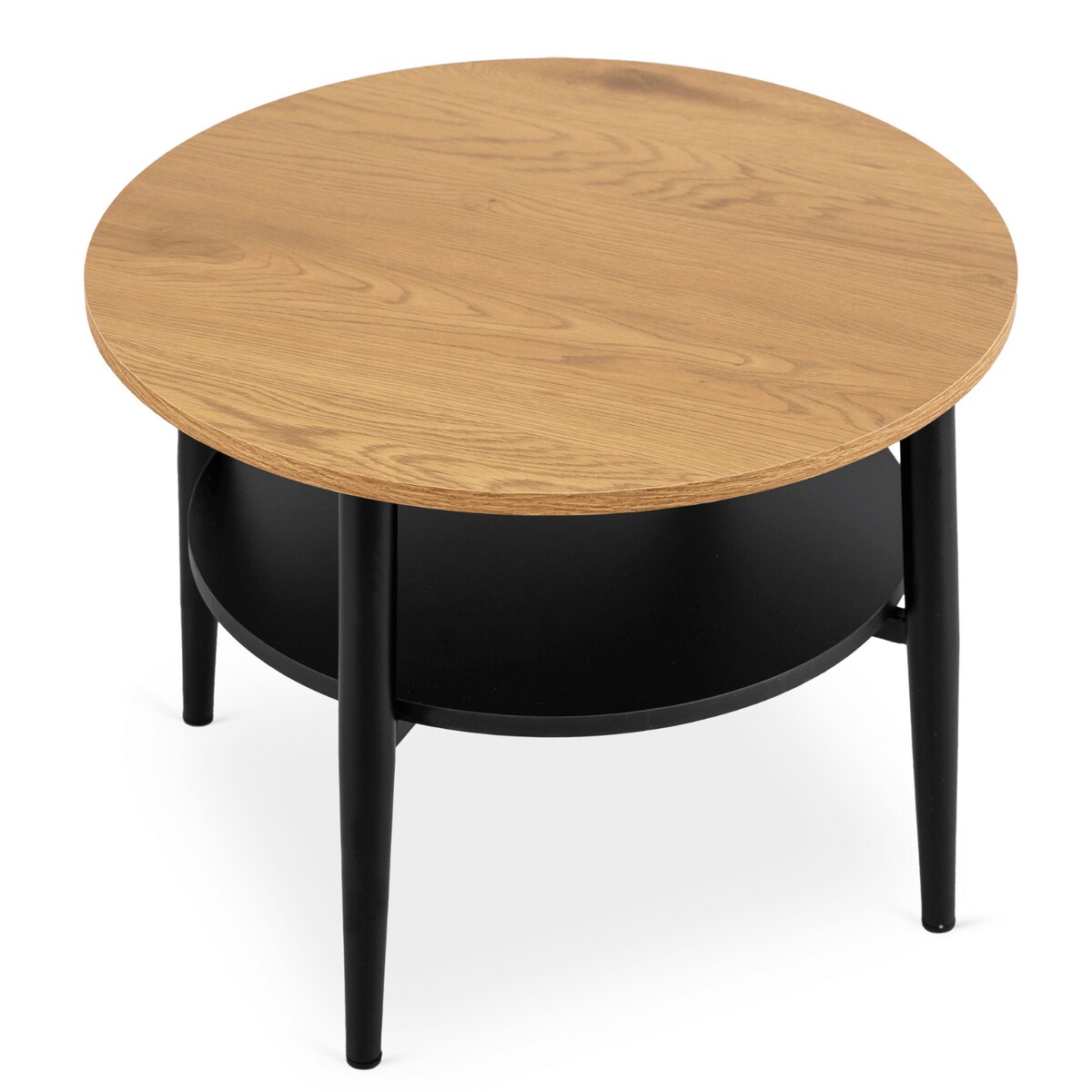 Stolik Kawowy Okrągły Skandynawski Ława Okrągła Dąb Złoty Czarny PAULO